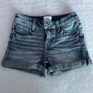 BKE Girls Denim Rolled Cuff Shorts - Light Blue Wash